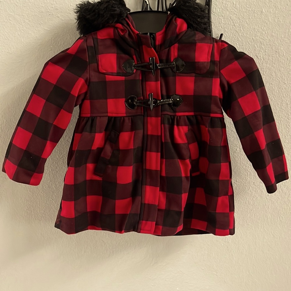 Plaid Pea Coat w/ Faux Fur Hood